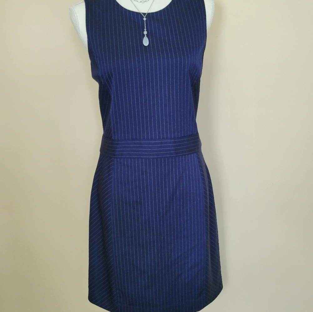 Brooks Brothers Tollegno Red Fleece Navy Gray Pinstripe Wool Sheath Dress